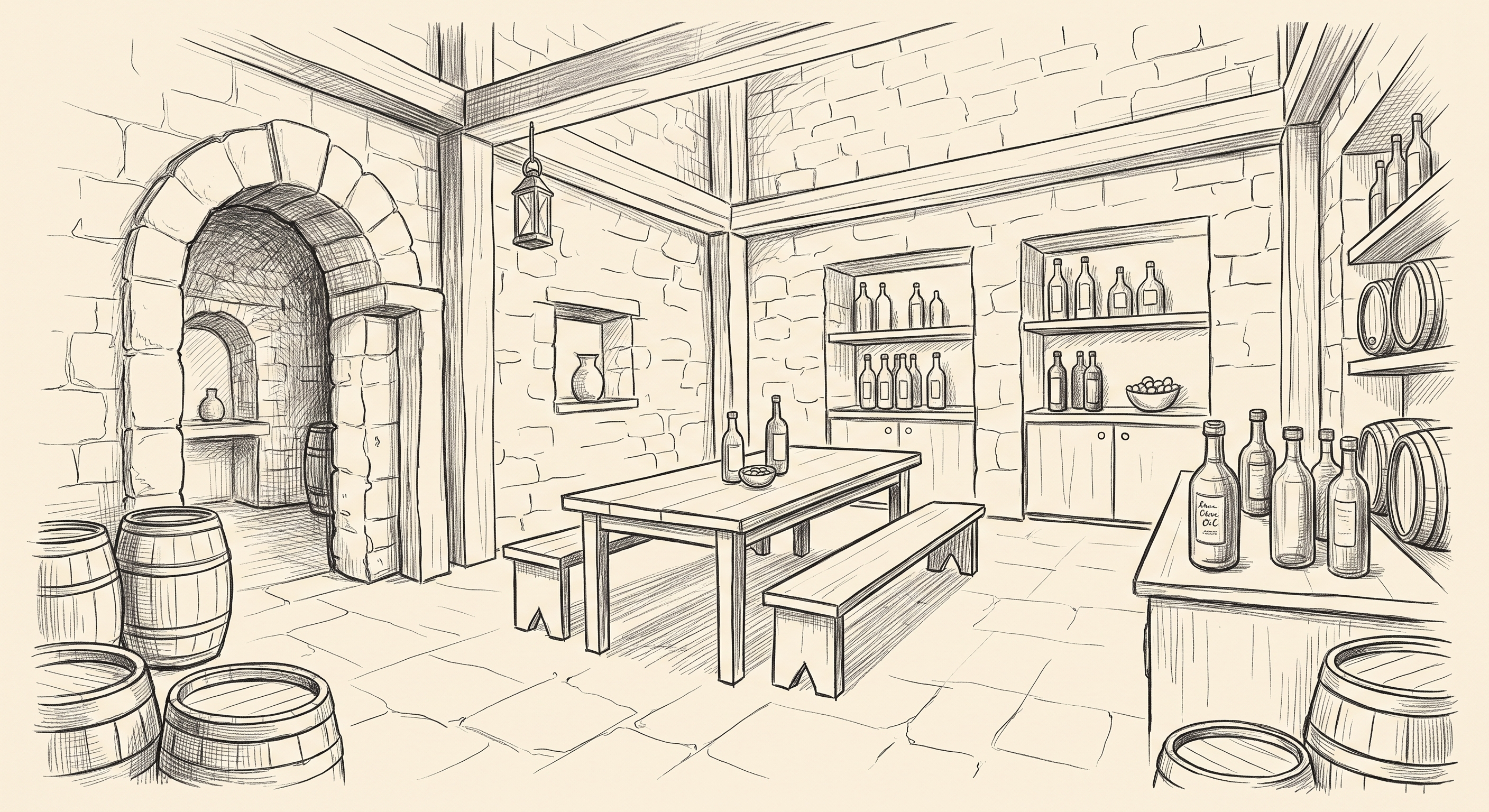 Sketch of the Olive and Coast tasting room interior